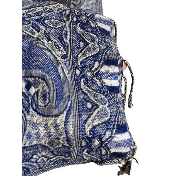 Pashmina Scarf Adult Blue Floral Silk Paisley Tassel Luxury Wrap Neutral Shawl - Picture 4 of 10